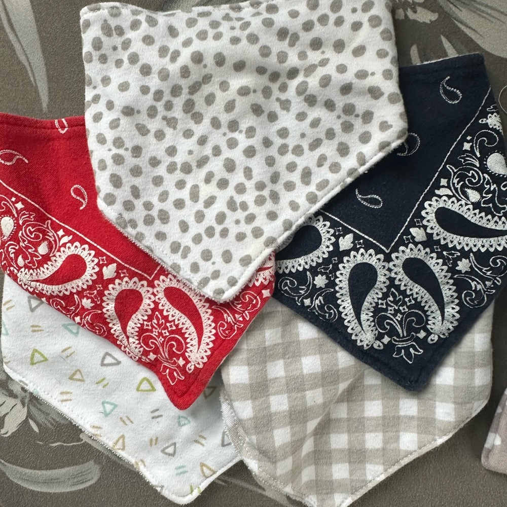 Set of Baby Bandana Bibs - Red, Navy, Gray, Cream, White